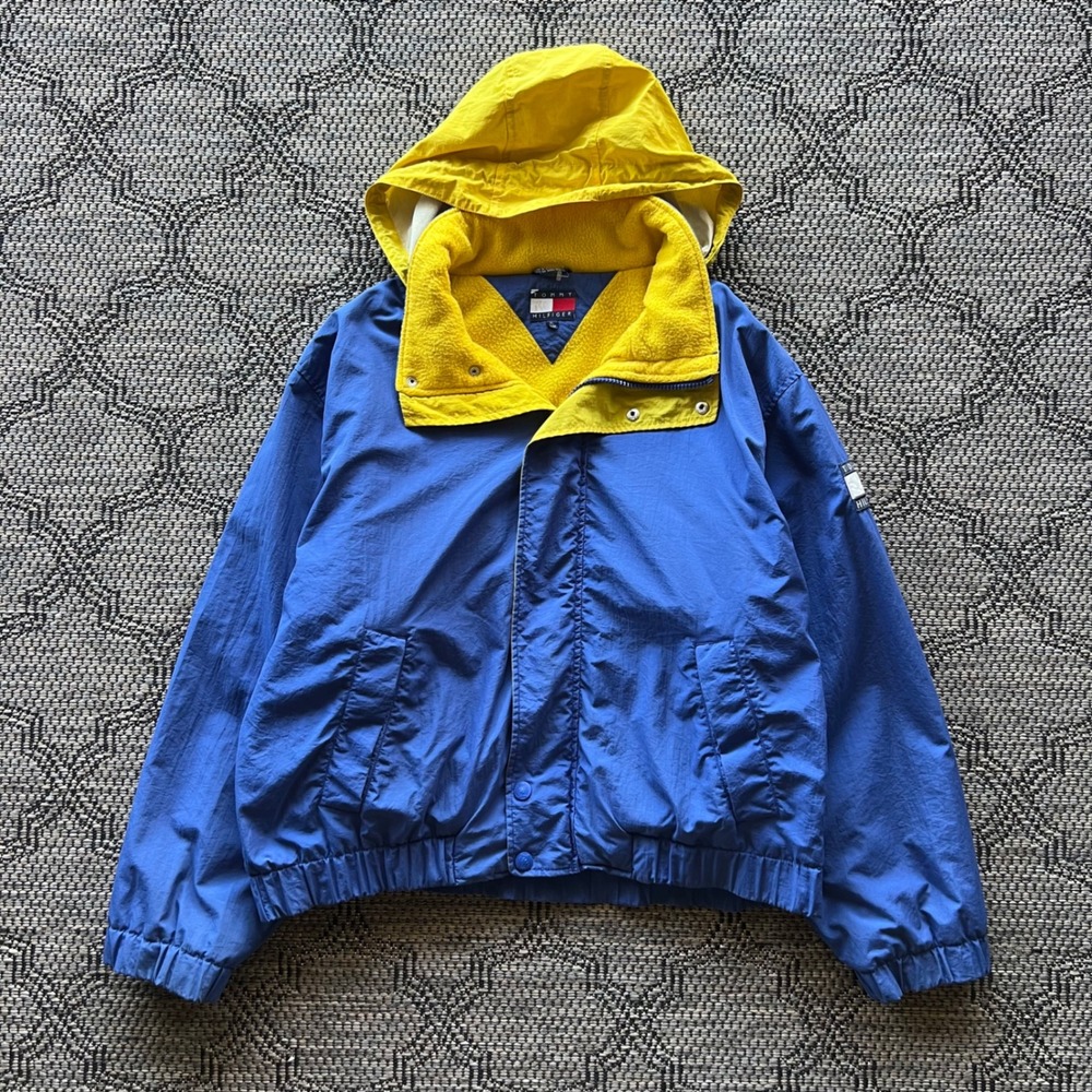 Vintage Tommy Hilfiger Jacket Mens XL Blue Yellow Fleece Sailing Windbreaker 90s